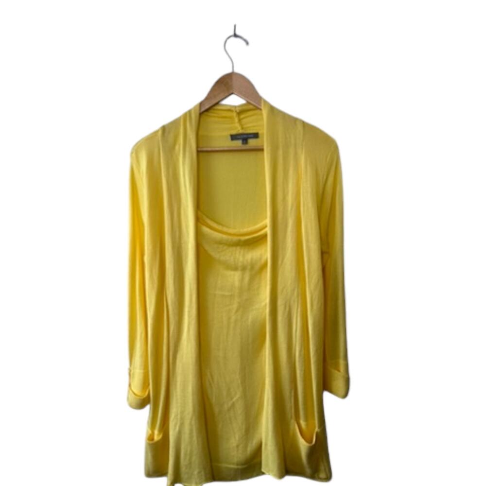 NY Collection Sunshine Yellow Lightweight Long Sleeve Cardigan w/ Attached Top M